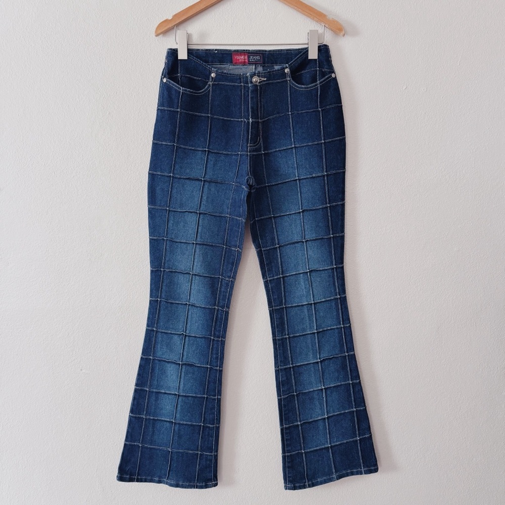 90s/Y2K VINTAGE TEXTURED GRID FLARE JEANS